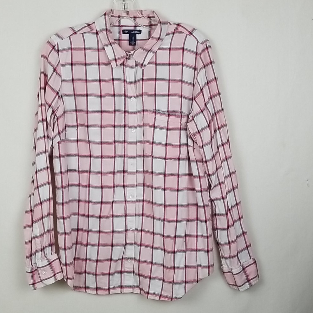 Gap Pink Plaid Boyfriend Fit Flannel Shirt M
